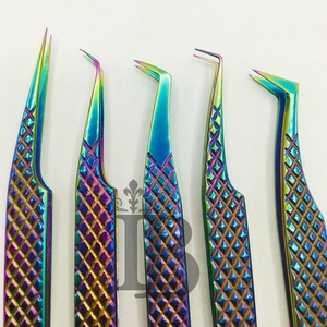 Pince à épiler professionnelle en acier inoxydable anti-magnétique à pointe diamantée pour extensions de cils, finition plasma arc-en-ciel, produit de haute qualité - Product Image 4