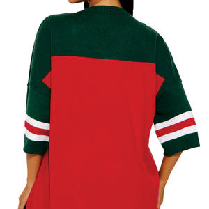 Jersey de Fútbol Americano Personalizado para Mujer, Rojo y Verde, Cuello en V, Estilo Mexicano, Bloques de Color, Número 00, Ropa Casual de Calle - Product Image 3