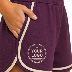 Purple <b>Womens</b> Athletic Running <b>Shorts</b> With Contrast Piping <b>Elastic</b> Drawstring <b>Waist</b> Custom Logo Gym Workout Fitness Training - Product Image 6