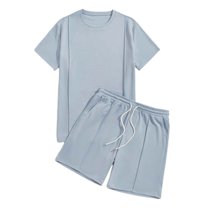 Nouvel ensemble décontracté d'été pour homme : T-shirt tricoté écologique à imprimé lettres et short de sport à manches courtes (2 pièces) - Product Image 1