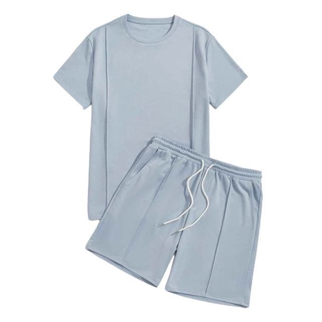 Hot Summer New Men's Casual Fashion Letter Print Knitted Eco-Friendly T-Shirt Short Sleeved Shorts Set 2 Pieces Sweat Short