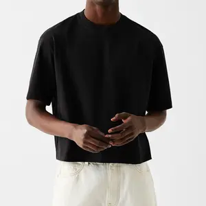 निर्माता कस्टम डीटीजी स्क्रीन प्रिंट पुरुषों की बॉक्स कट टी-शर्ट ओवरसाइज़्ड हैवीवेट कॉटन टीशर्ट बॉक्सी फिट क्रॉप टी शर्ट पुरुषों के लिए