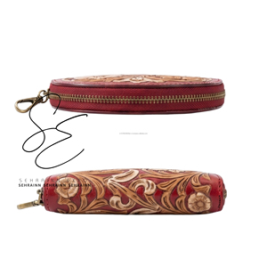 SEHRAINN Designer Handcrafted Tooled Leather Coin <b>Purse</b> Fashion Zipper Wallet Card & Coin Holder Pouch Western Cowhide Mini Bag - Product Image 4