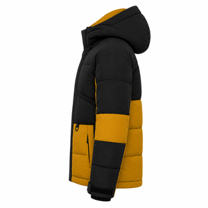 Veste d'hiver matelassée coupe-vent pour homme, à blocs de couleur, avec capuche, en polyester/nylon épais, broderie personnalisée sur le devant, vente en gros - Product Image 2