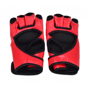<b>Half</b> Finger Leather Training Gloves Red Black <b>Slip</b>-On for Martial Arts Boxing Unisex - Product Image 5