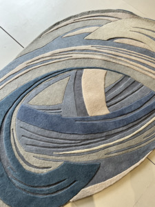 Luxury Blue High Pile Modern Thick Anti-Shed Anti-Stain <b>Abstract</b> Pattern Oval Home Decorative Wool Latex Backing Hand Tufted Rug - Product Image 2