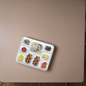 Assiettes carrées jetables 9 compartiments 100% biodégradables, compostables, écologiques, durables, de qualité alimentaire, personnalisables, en promotion 2026 - Product Image 2