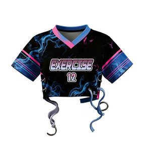 Camiseta Deportiva Corta Personalizada Y2K para Mujer, Sublimada, con Cordones, Estilo Urbano, para Fitness, OEM, Camiseta de Fútbol Americano - Product Image 5