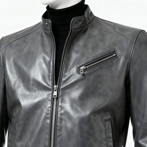 <b>Men</b>’s Black Leather <b>Jacket</b> Classic Streetwear <b>Biker</b> Coat OEM ODM Manufacturer Motorcycle Leather <b>Jacket</b> Zip Up Casual - Product Image 2