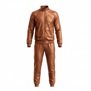 Conjunto Deportivo Marrón para Hombre, Manga Larga, Cuello Alto, Cierre de Cremallera Frontal, Estampado, Transpirable, Informal, para Otoño, Corte Regular - Product Image 1