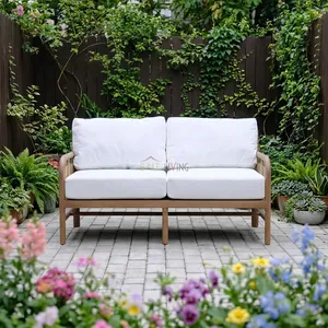Bale Living Outdoor <b>Garden</b> Sofa <b>Set</b> Three Seat Quick-Dry & Waterproof Cushions Modern Wood Design - Product Image 4