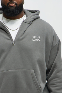Custom Hoodie Men's 100% Cotton Heavy Weight Luxury Quality Printed Oversized Street Quarter Zip Hoodie for Men - Product Image 4