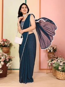 Fatema Fashion's Attractive Georgette Mirror Lace Work Sari avec chemisier non cousu pour les mariages et les fêtes Modèle Fantaisie - Product Image 5