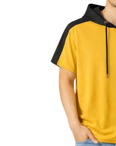 Mens Short Sleeve Hoodie <b>T</b> <b>Shirt</b> <b>Yellow</b> And Black Color Casual Streetwear Cotton Pullover Custom Logo Wholesale For Men OEM Bulk - Product Image 4
