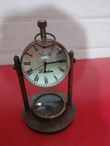 Nautical Handmade Brass Desk Clock Radio Calendars Page Turning Art Deco Design <b>Vintage</b> Marine Inspired Solid Brass Artifact - Product Image 3