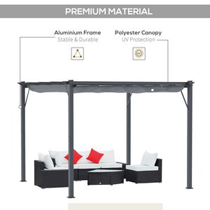 Pergola da Giardino in Alluminio Grigio 10x10 con Tettoia Retrattile per Ombreggiatura - Product Image 5