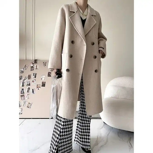 Autumn and <b>Winter</b> Women's Lapel Long-Sleeved Knitted Coat Print Casual Loose Wool with Silk Lining Fleece Thickness - Product Image 4