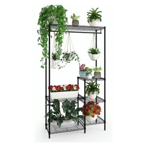 Modern Multi-Tier <b>Plant</b> Display Shelf With Iron <b>Frame</b> Flower Pot Holder With Hanging Rod Outdoor Indoor Garden Storage Rack - Product Image 4