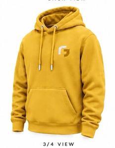 เสื้อฮู้ดผู้ชายสีมัสตาร์ด ทรงปกติ ผ้าฝ้ายฟลีซสีพื้น ลำลอง มีกระเป๋า โลโก้ด้านหน้า สำหรับฤดูหนาว น้ำหนัก 320 กรัม - Product Image 5