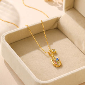 Micro Inlaid Zirconia Gold Shovel Pendant for Women Retro Elegant Design Light Luxury <b>Fashionable</b> <b>Necklace</b> - Product Image 1