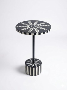 Table d'appoint en bois et résine incrustée, noir et ivoire, mobilier moderne, décor moderne, revêtement noir, fabricant de tables d'hôtel - Product Image 5