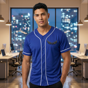 Camiseta de Béisbol Unisex Azul Rey Estampada, Transpirable, de Manga Corta, con Botones al Frente, que Absorbe la Humedad, Ajuste Regular, para Adultos - Product Image 6