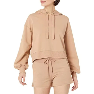 Ensemble sweat à capuche et short pour femme, faible MOQ, automne/printemps, impression de logo personnalisée, ensemble uni pour femme, streetwear, 100% coton, vêtements décontractés - Product Image 5