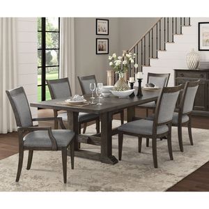 Set di 2 Poltrone Transizionali Marrone-Grigio con Rivestimento in Tessuto, Mobili da Pranzo in Legno con Schienale, Sedie da Pranzo - Product Image 4