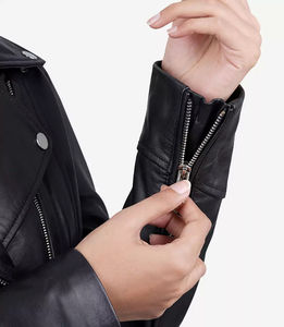 Chaqueta de Cuero Genuino para Motociclista con Cuello Solapa, Cremallera Asimétrica, Negra, Ajustada, Estilo Casual Urbano, Venta al por Mayor - Product Image 4