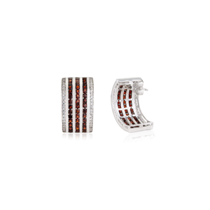 Nouveautés : Boucles d'oreilles demi-cercle en argent sterling 925 massif, 100% authentiques, avec pierres précieuses grenat et diamants, pour femmes - Product Image 1