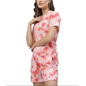 Tenues d'été décontractées pour femmes, ensembles confortables de t-shirts et shorts en 2 pièces, 100% coton, effet délavé au soleil, ensembles de vêtements d'été pour femmes - Product Image 1