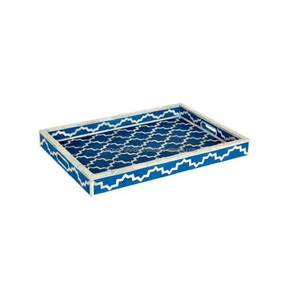 Plateau en bois artisanal à motif damier avec finition en incrustation d'os et poignées en laiton pour la décoration moderne de la salle à manger et de la maison - Product Image 6