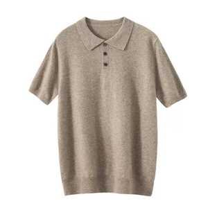 Polo de Punto Beige de Manga Corta para Hombre, Corte Regular Informal, Color Sólido, Diseño con Botones, Algodón Transpirable - Product Image 1