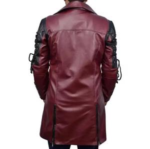 Unisex Burgundy PU Leather Regular Biker <b>Jacket</b> Stand Collar Zipper Closure Solid Color Windproof <b>Gothic</b> Moto Style Winter Wear - Product Image 3