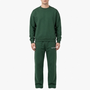Men Dark Green Crewneck Sweatshirt <b>Jogger</b> Pants <b>Set</b> <b>Matching</b> Two Piece Casual Streetwear Tracksuit - Product Image 3