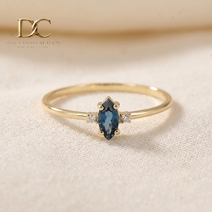Anillo de Oro Sólido de 14 Quilates con Diseño Elegante, Estilo Étnico, Certificado por IGI, con Diamante Cultivado en Laboratorio y Topacio Azul de Londres, Joyería para Mujer - Product Image 2