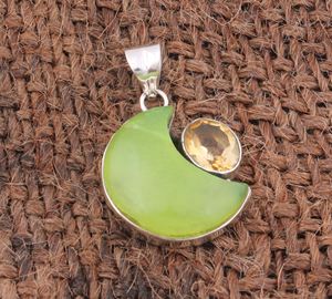 Natural Green <b>Jade</b> Moon Pendant 925 Sterling Silver Crescent Moon Charm Necklace Pendant Citrine Stone <b>Jewelry</b> Women Wholesale - Product Image 4