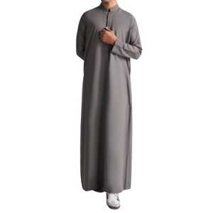 High quality traditional Muslim thobe Thawb Arab men plus size Breathable polyester <b>long</b> sleeve Flared hem embroidered - Product Image 1