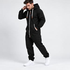 Custom <b>Men</b>’s Tracksuit <b>Jumpsuit</b> – Full Zip Hooded Fleece Romper <b>for</b> Casual & Streetwear - Product Image 3