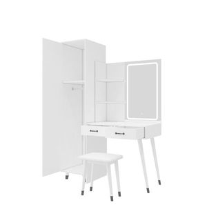 "<b>Makeup</b> Vanity Table with LED <b>Mirror</b> & 2 Drawers Slim Armoire Wardrobe Set for Bedroom" - Product Image 5