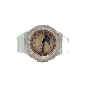 Fashionable Moissanite Diamond <b>Watch</b> with Sterling silver <b>Case</b> Half Iced Analog Dial Glass Rubber Band - Product Image 3