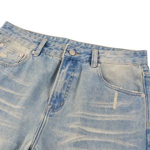Pantalon en jean ample et décontracté pour homme, style vintage, respirant, délavé au soleil, ourlet retroussé, personnalisé, haute qualité, vente chaude - Product Image 3