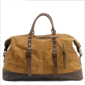 Large Zippered Cowhide Tote <b>Duffle</b> <b>Bag</b> Solid Color Canvas Genuine <b>Leather</b> Travel Luggage with Hasp Closure Leisure - Product Image 1
