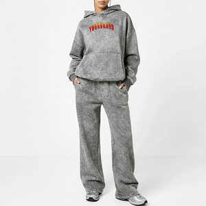 Wholesale Summer <b>Plus</b> <b>Size</b> Waterproof Solid Lace Rhinestone Acid Washed Embroidered Women's 2 Piece Hoodie Sweatpants <b>Set</b> 100% - Product Image 2