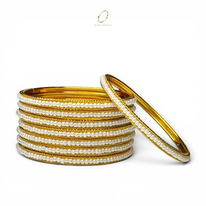 Wholesale Premium Gold Plated Pearl Bangles Set for Women Traditional Indian Bridal Fashion Jewelry at Lowest Price - Product Image 5