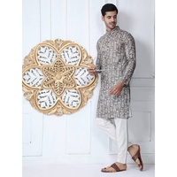CRÉATEUR PUR COTON IMPRIMÉ KURTA AVEC PAYJAMA GRIS