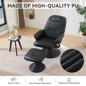 Sillón Reclinable de Masaje de Cuero PU Giratorio 360 Grados con Respaldo Ajustable y Base Envolvente con Reposapiés - Product Image 3