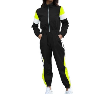 Women Color Blocking Tracksuit Set Full Sleeve Zipper Sporty <b>Joggers</b> With Side Pockets Autumn Wear - Product Image 1
