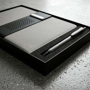 Carnet de notes A5 Aurelux Premium avec couverture en cuir PU gris, multicolore, pour réunions d'affaires, stylo inclus, logo personnalisé, cadeau de bureau exécutif - Product Image 3