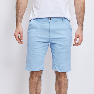 Shorts Bermuda Homme Bleu Clair Taille Moyenne en Coton Oxford Décontracté avec Poches Fermeture Boutonnée Couleur Unie Tissu Tissé - Product Image 4